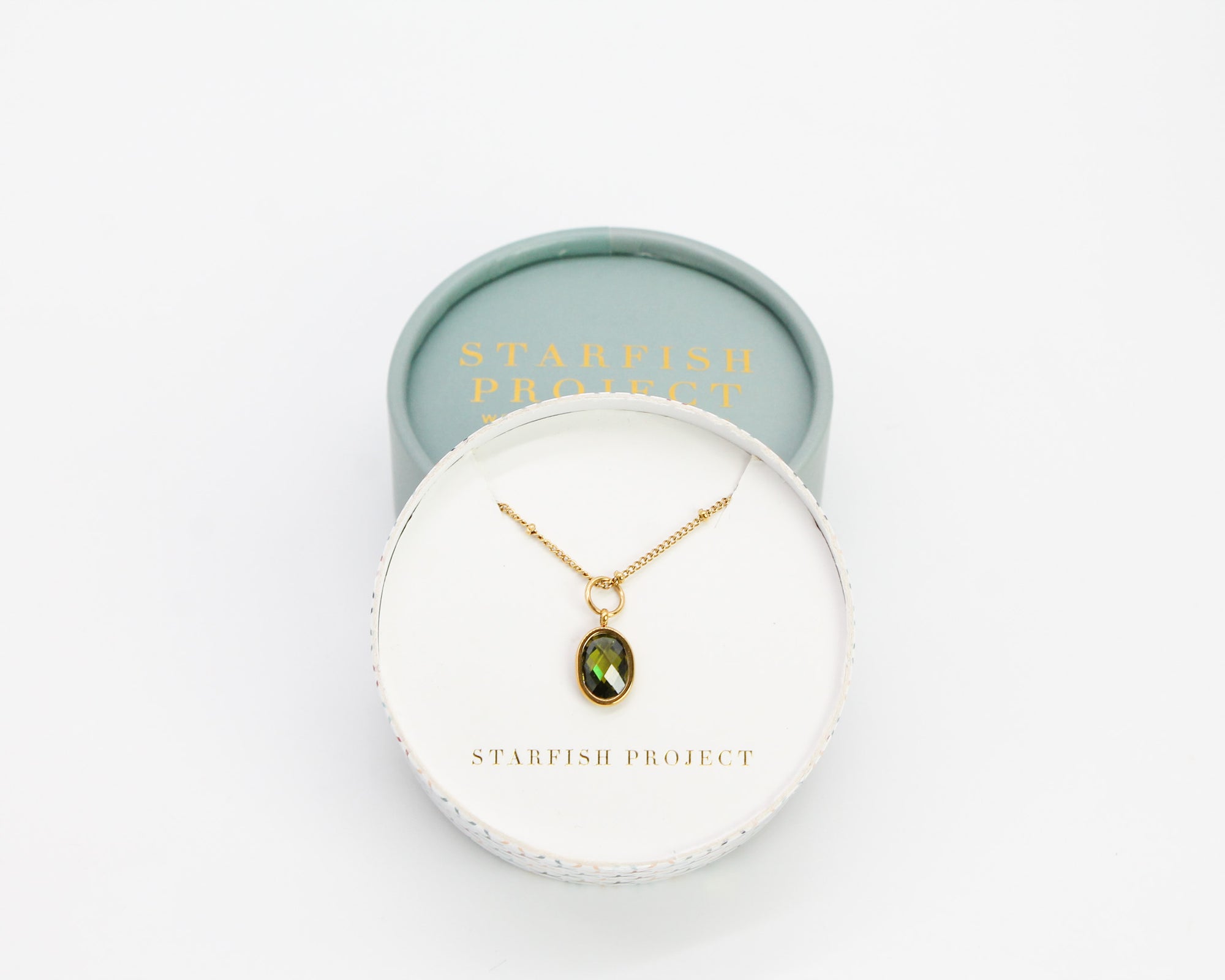 August Birthstone Necklace / Dark Green