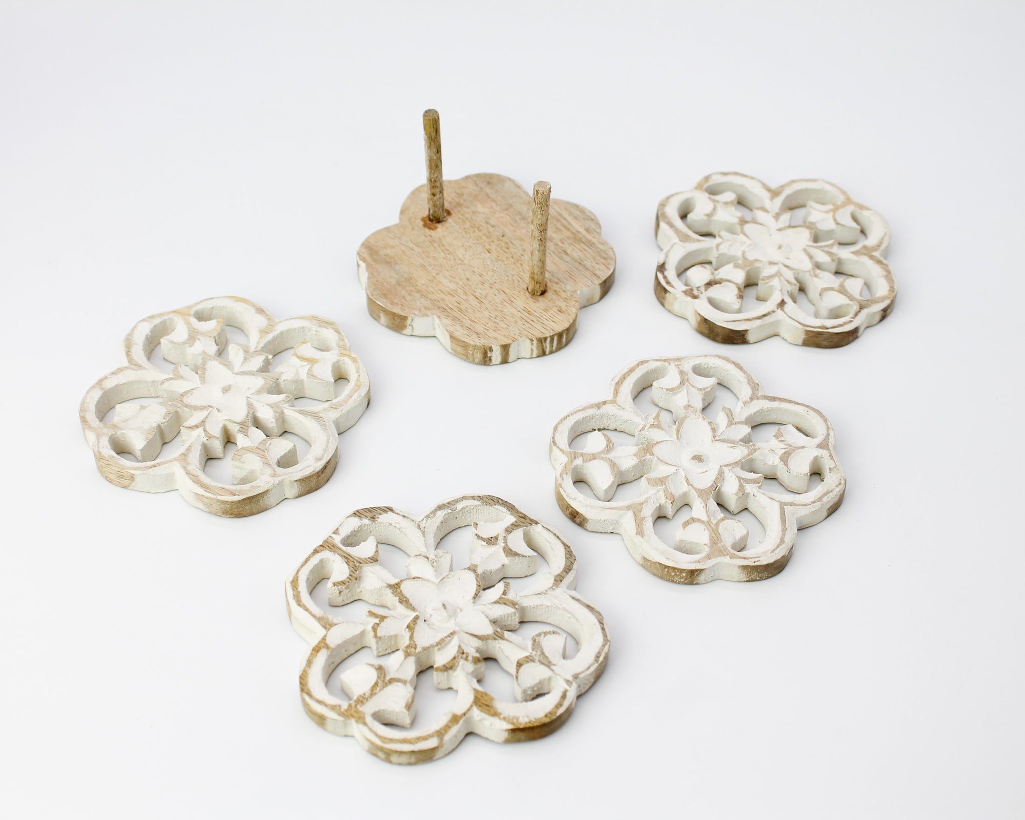 Floral Carved Coaster Set