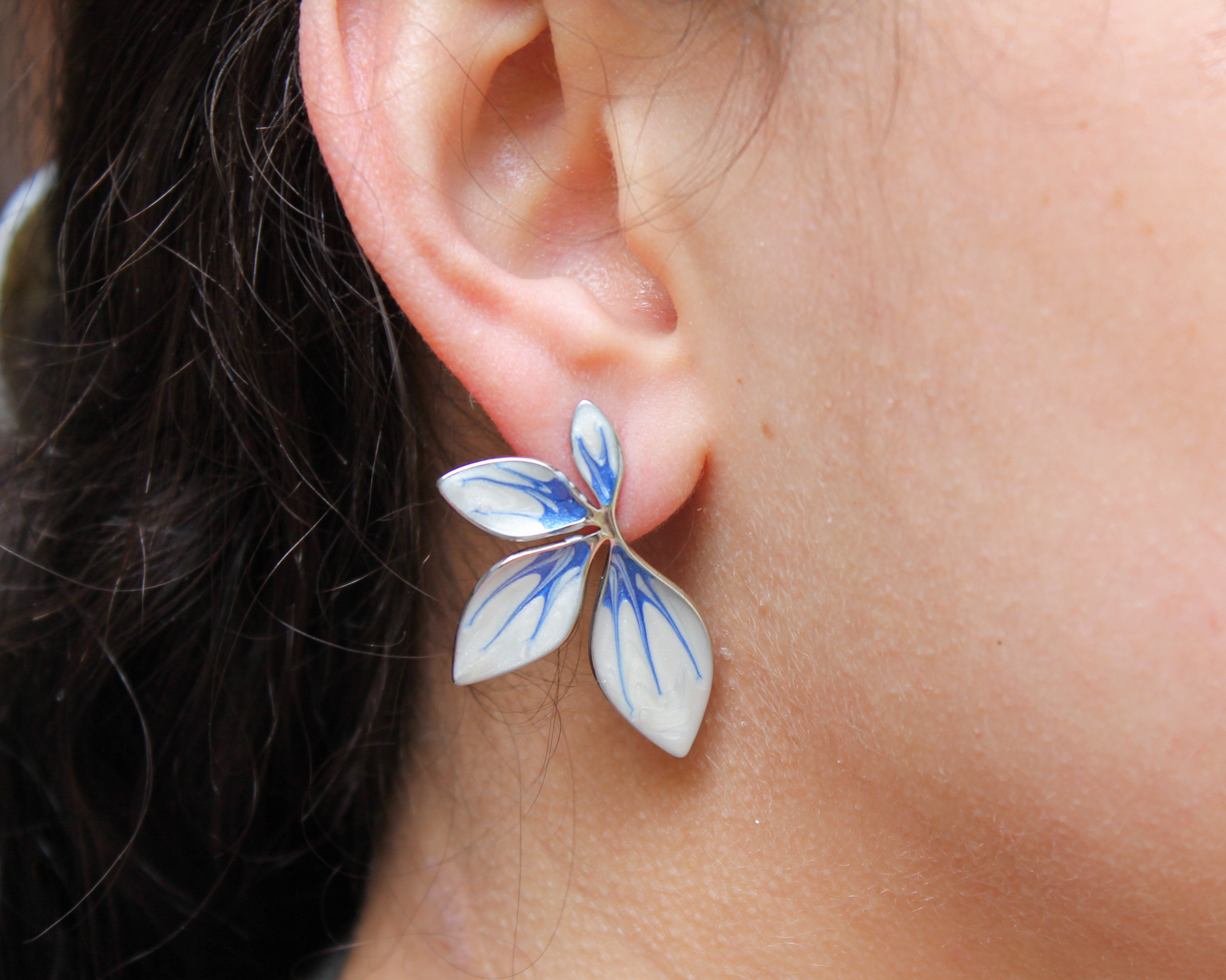 Flourish Blue & Silver Leaf Earring