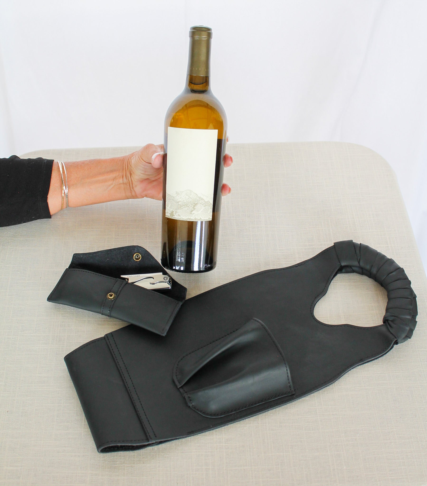 Leather Wine Tote / Blackberry