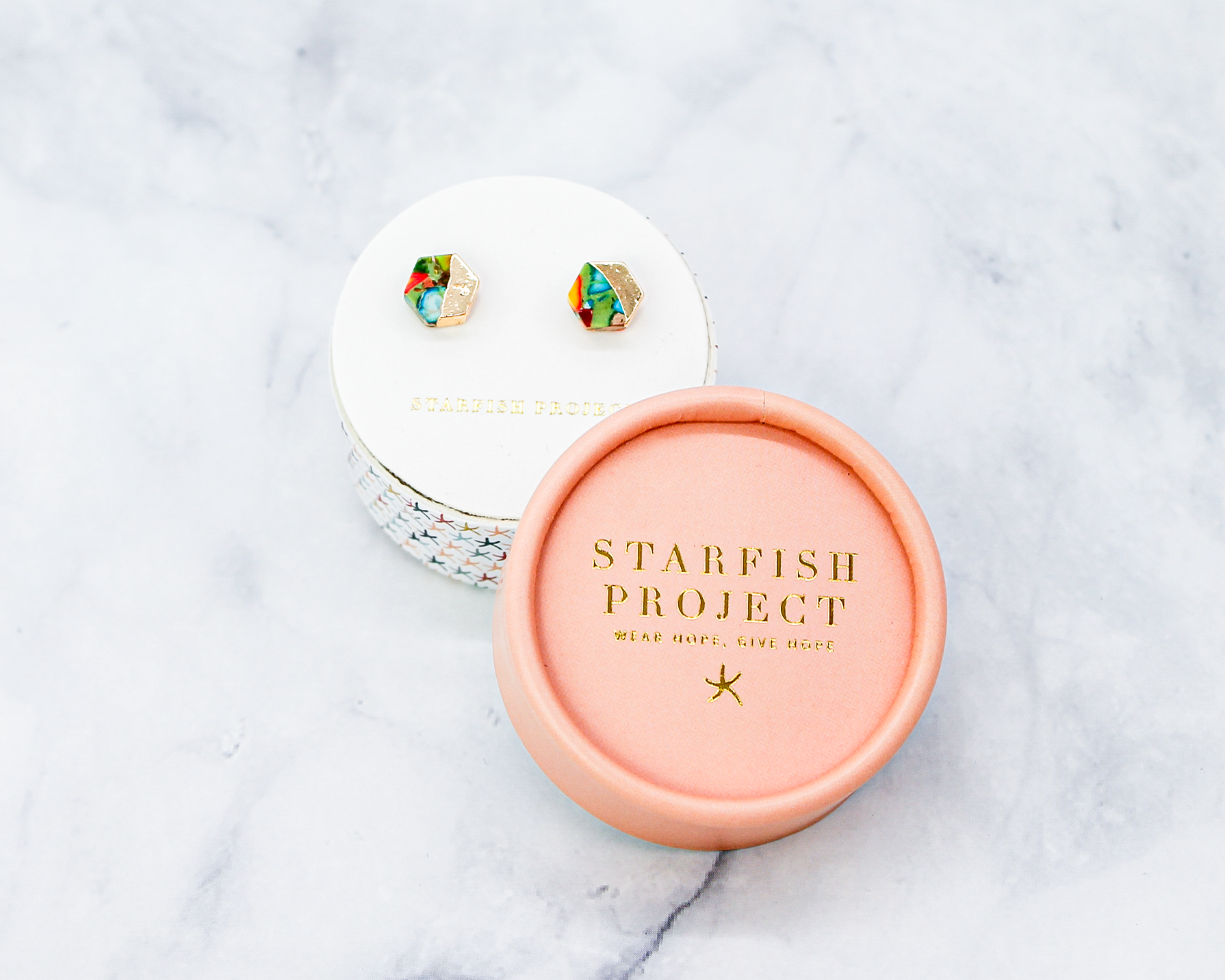 Sedona Stud Earring/ Sunrise Red Hexagon