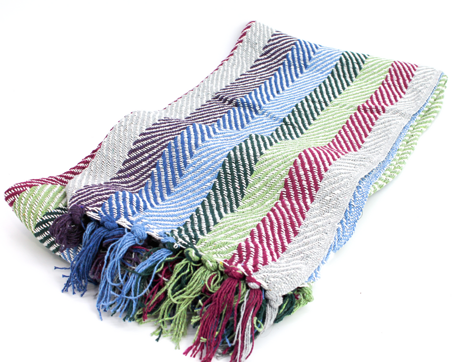 Striped Recycled Cotton Throw Purple Green Blue