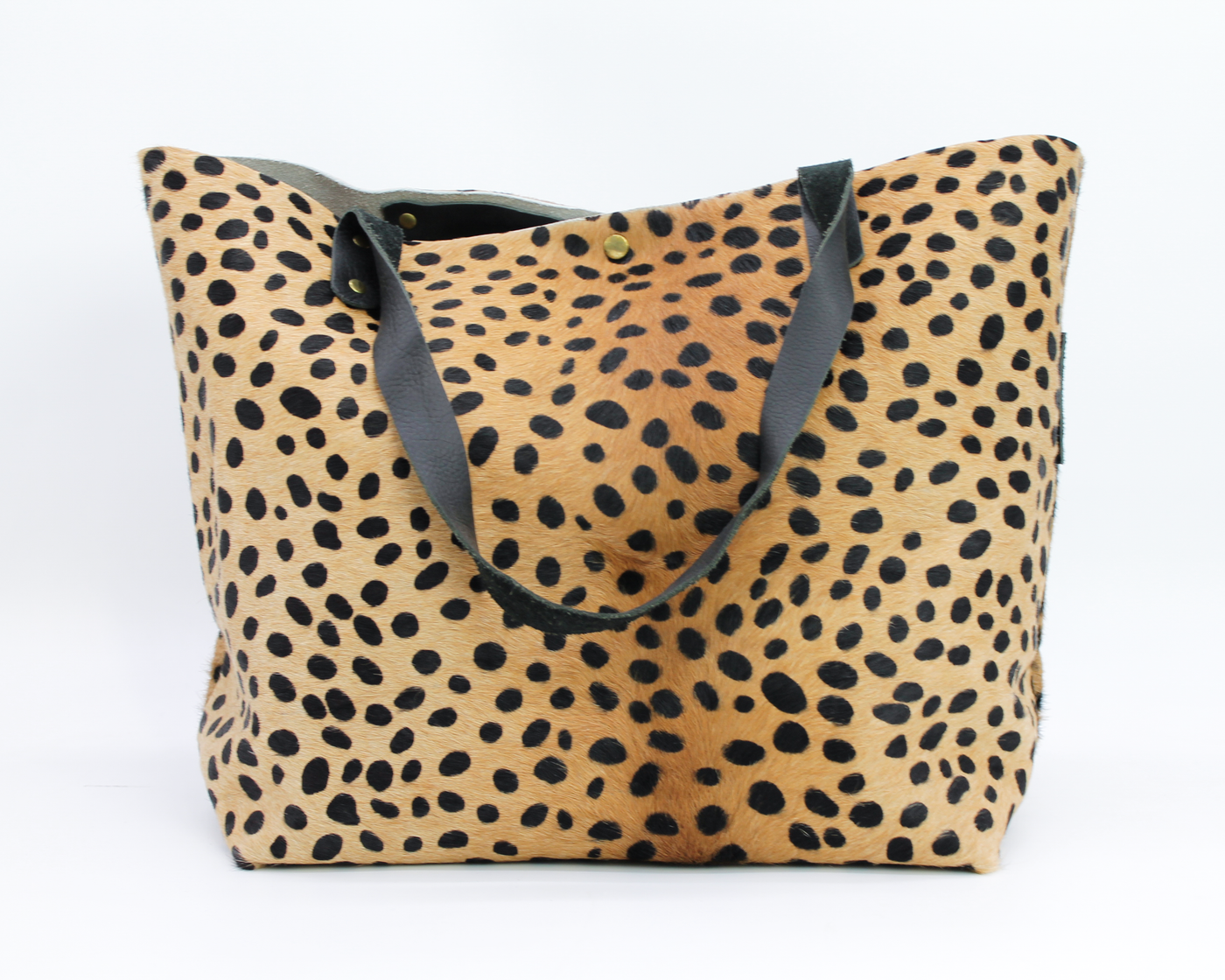 Hair on Leather Tote / Tan and Black Cheetah