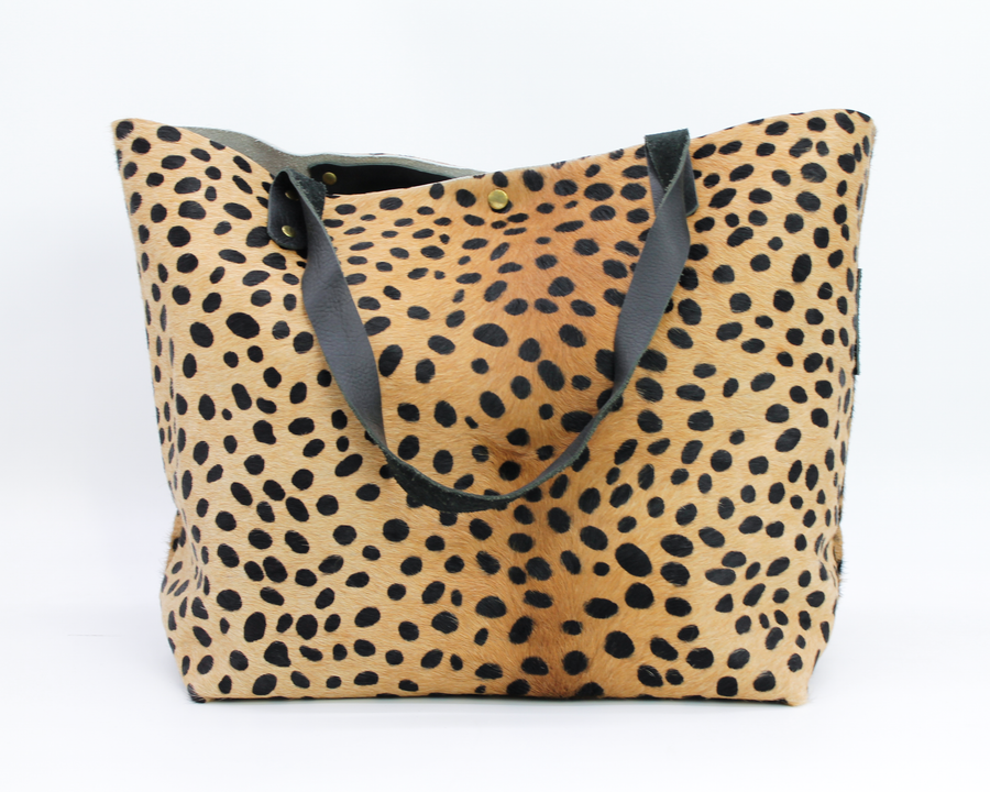 Hair on Leather Tote / Tan and Black Cheetah