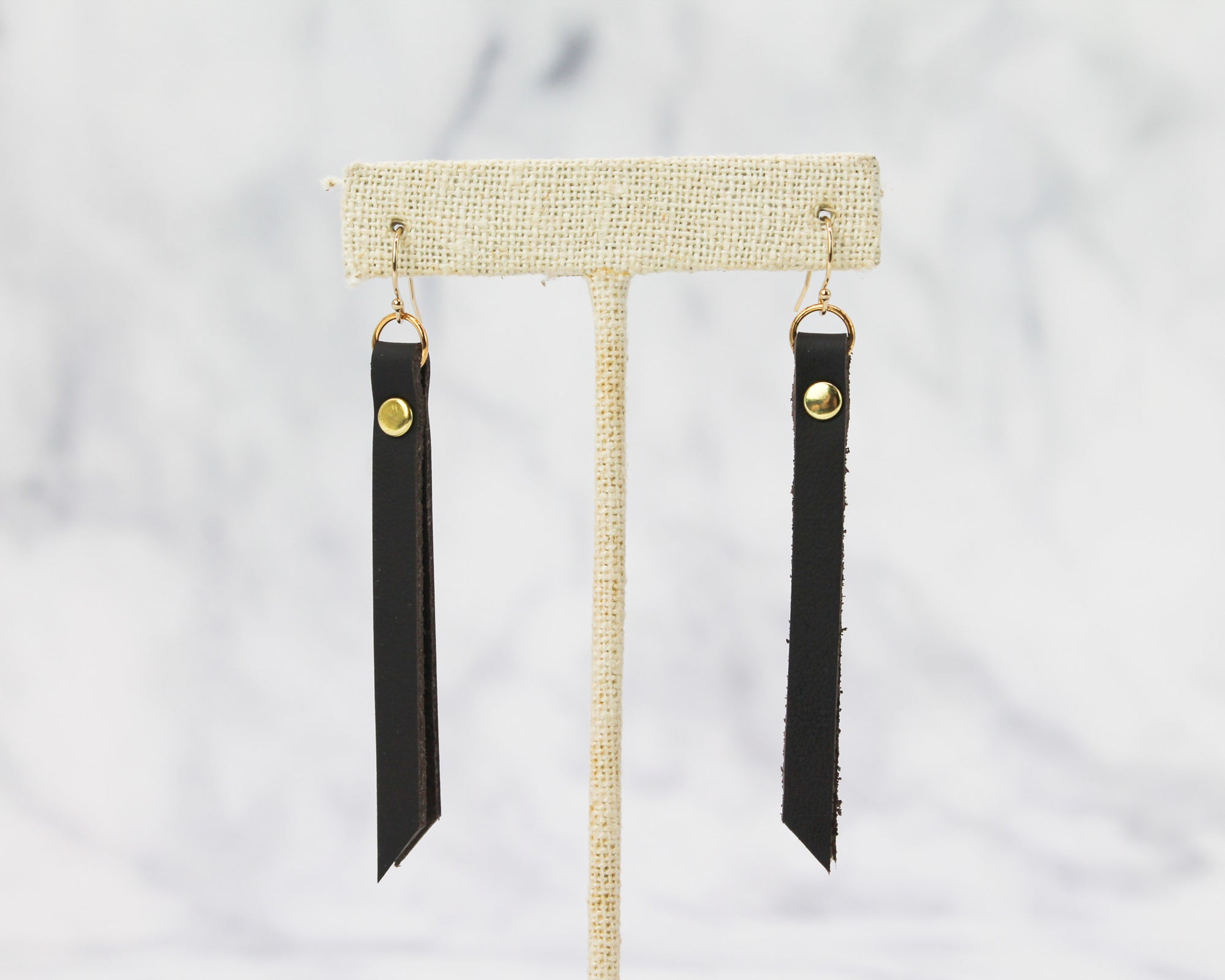 Leather Rivet Tab Earrings/ Truffle Elemental