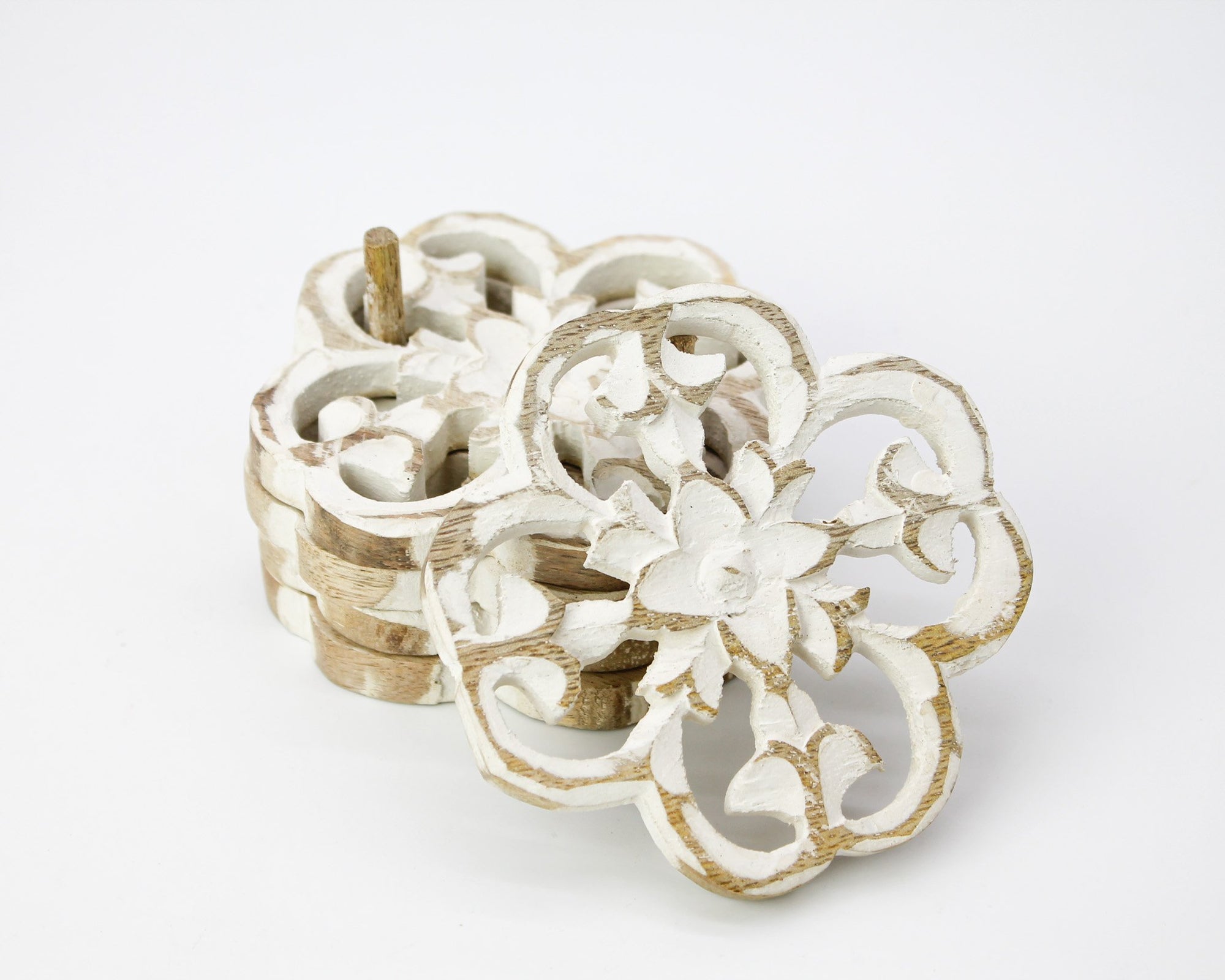 Floral Carved Coaster Set